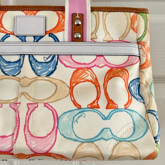 Coach Hampton Scribble Canvas Bag Tote Multicolor Y2K *FLAWED* - Picture 3 of 16